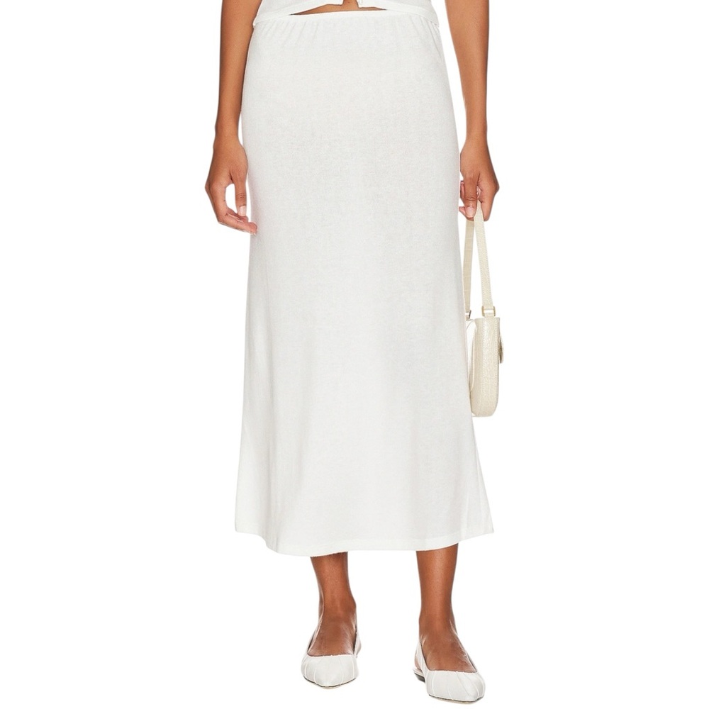 MUSIER Pantelleria Long Skirt - White Lightweight Knit Minimal Midi Maxi Skirt